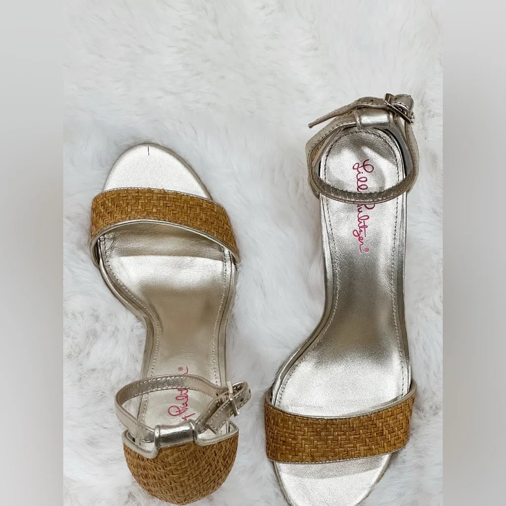 Lilly Pulitzer Amber Lynn Straw Sandal Heels Ankle Strap size 9.5 - Picture 8 of 11